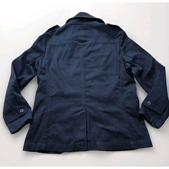 Zara Trench Coat Men XL Navy Double Breasted Vented Twill Cotton Unlined Pockets - Picture 16 of 16